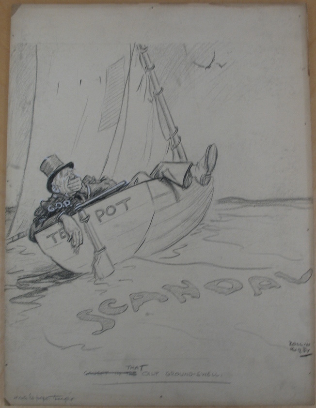 Rollin Kirby (American, 1875–1952). <em>That Oily Ground Swell</em>, early 20th century. Graphite, charcoal and gouache on paperboard, sheet: 19 15/16 x 14 15/16 in. (50.6 x 37.9 cm). Brooklyn Museum, Gift of the artist, 44.8.8. © artist or artist's estate (Photo: Brooklyn Museum, CUR.44.8.8.jpg)