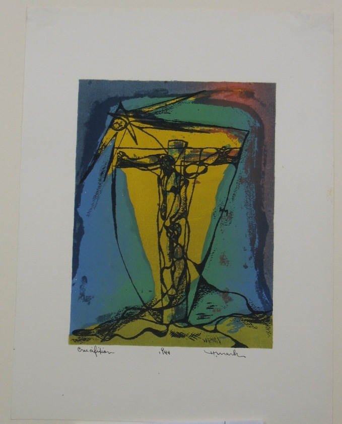 Henry Mark (American, born 1915). <em>Crucifixion</em>, 1944. Serigraph on white wove paper, Image: 8 1/16 x 6 in. (20.5 x 15.2 cm). Brooklyn Museum, Dick S. Ramsay Fund, 45.12.2. © artist or artist's estate (Photo: Brooklyn Museum, CUR.45.12.2.jpg)