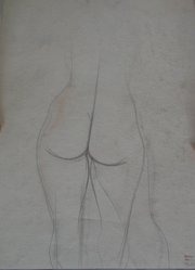 Augustus Peck (American, 1906-1975). <em>Standing Nude, Rear View</em>, n.d. Graphite and colored pencil (?) on paper, Sheet: 12 7/16 x 7 7/8 in. (31.6 x 20 cm). Brooklyn Museum, Gift of the artist, 46.206.3. © artist or artist's estate (Photo: Brooklyn Museum, CUR.46.206.3_verso.jpg)