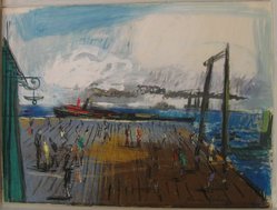 James Lechay (American, 1907-2001). <em>New York Dock</em>, ca. 1939-1940. Watercolor and pastel on paper, 20 5/8 x 27 7/16 in. (52.4 x 69.7 cm). Brooklyn Museum, Gift of Alexander Z. Kruse and the Lena Kruse Memorial Collection, 46.55. © artist or artist's estate (Photo: Brooklyn Museum, CUR.46.55.jpg)