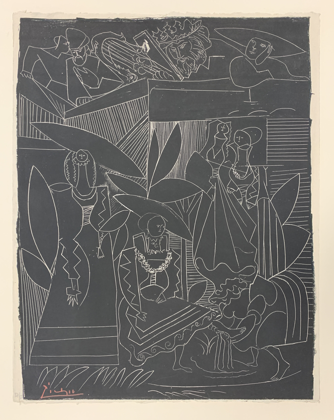Pablo Picasso (Spanish, 1881-1973). <em>David and Bathsheba</em>, 1947. Lithograph on heavy wove paper, 25 3/8 x 18 7/8 in. (64.5 x 48 cm). Brooklyn Museum, Frank L. Babbott Fund, 47.187.3. © artist or artist's estate (Photo: Brooklyn Museum, CUR.47.187.3.jpg)