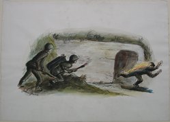 John Groth (American, 1908-1988). <em>World War II Illustration I</em>, before 1947. Watercolor and ink on paper, Sheet: 16 1/2 x 22 7/8 in. (41.9 x 58.1 cm). Brooklyn Museum, Gift of the artist, 47.238.1. © artist or artist's estate (Photo: Brooklyn Museum, CUR.47.238.1.jpg)