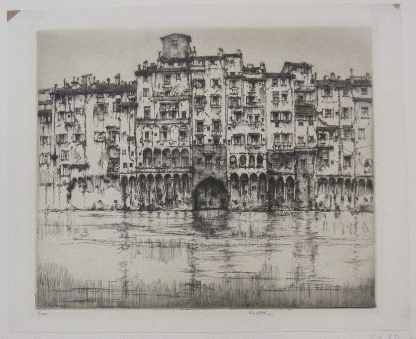 Ernest David Roth (American, 1879–1964). <em>Florentine Palaces</em>, 1927. Etching on laid paper, image: 10 x 11 7/8 in. (25.4 x 30.2 cm). Brooklyn Museum, Gift of William Lybrand, 48.193.78. © artist or artist's estate (Photo: Brooklyn Museum, CUR.48.193.78.jpg)