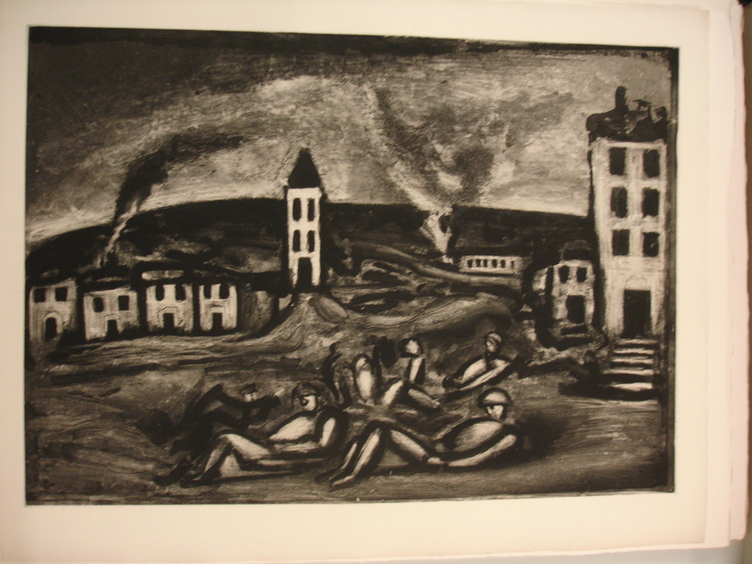 Georges Rouault (French, 1871-1958). <em>Mon Doux Pays ou Êtes-Vous?</em>, 1927 (possibly). Etching, aquatint, and heliogravure on laid Arches paper, 16 9/16 x 23 1/2 in. (42.1 x 59.7 cm). Brooklyn Museum, Frank L. Babbott Fund, 50.15.44. © artist or artist's estate (Photo: Brooklyn Museum, CUR.50.15.44.jpg)