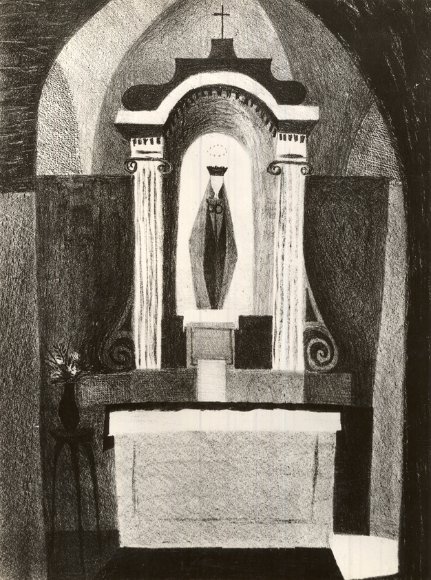 Clare Romano (American, born 1922). <em>Eglise de St. Martin</em>, 1950. Lithograph on wove paper, Sheet: 20 1/2 x 13 in. (52.1 x 33 cm). Brooklyn Museum, Dick S. Ramsay Fund, 51.47. © artist or artist's estate (Photo: Brooklyn Museum, CUR.51.47.jpg)