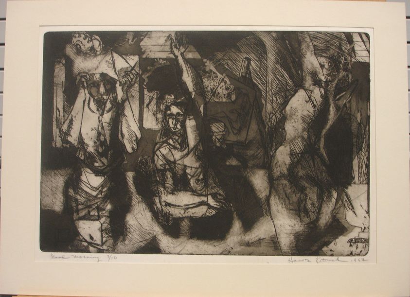 Harvey Litvack (American, 1930–2021). <em>Good Morning</em>, 1952. Etching on paper, image: 12 1/8 x 17 1/2 in. (30.8 x 44.5 cm). Brooklyn Museum, Dick S. Ramsay Fund, 54.87. © artist or artist's estate (Photo: , CUR.54.87.jpg)