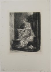 John Sloan (American, 1871-1951). <em>Nude on Stairs</em>, 1930. Etching on wove paper, image: 9 13/16 x 7 7/8 in. (25 x 20 cm). Brooklyn Museum, Dick S. Ramsay Fund, 58.9.1. © artist or artist's estate (Photo: Brooklyn Museum, CUR.54.9.1.jpg)