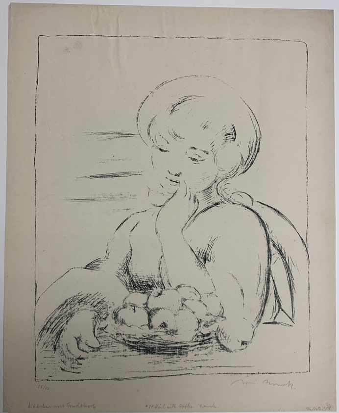 Willi Nowak (Czech, 1886-1977). <em>Madchen mit Fruchtkorb (Girl with Fruit Basket)</em>, first half 20th century. Lithograph on paper, sheet: 18 1/2 x 15 in. (47.0 x 38.1 cm). Brooklyn Museum, Gift of Dr. F.H. Hirschland, 55.165.115. © artist or artist's estate (Photo: , CUR.55.165.115.jpg)