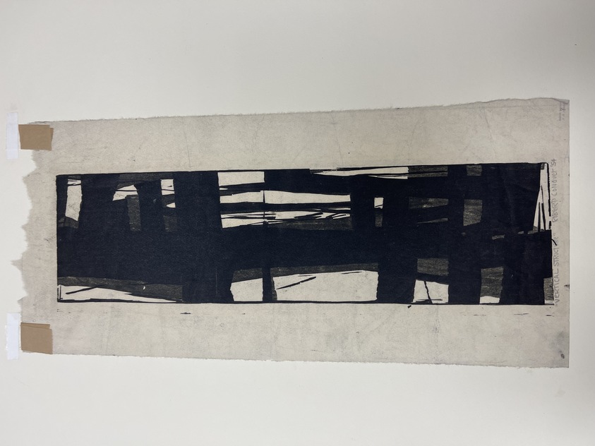 Robert Conover (American, 1920-1998). <em>Vertical Structure</em>, 1954. Woodcut on Japan paper, Image: 18 13/16 x 5 3/16 in. (47.8 x 13.1 cm). Brooklyn Museum, Dick S. Ramsay Fund, 55.50. © artist or artist's estate (Photo: Brooklyn Museum, CUR.55.50_view01.JPG)