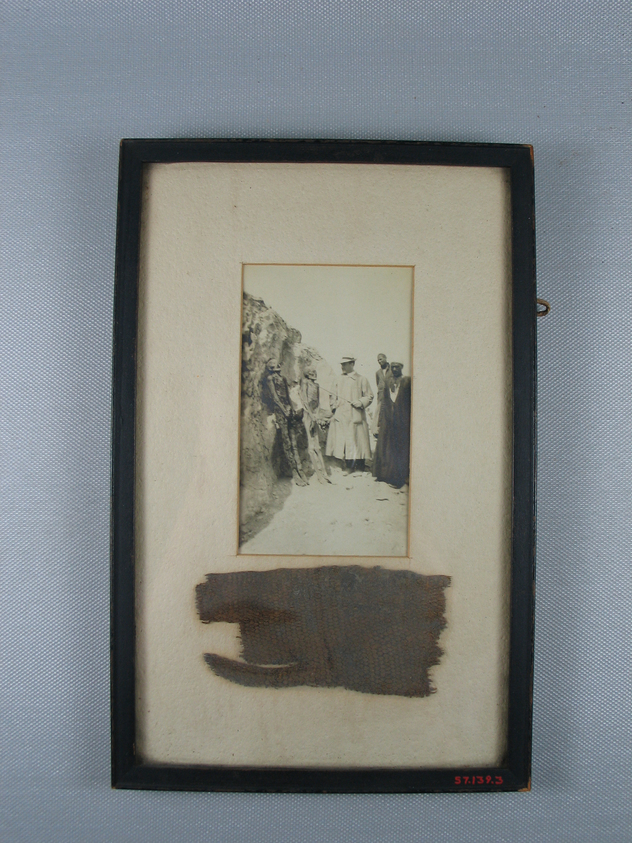  <em>Photograph of American Tourist with a Textile Fragment</em>. Photograph, plant or animal fiber Brooklyn Museum, Gift of Mr. and Mrs. Sidney W. Davidson, 57.139.3 (Photo: Brooklyn Museum, CUR.57.139.3_view1.jpg)