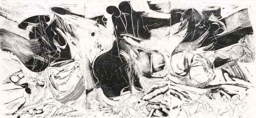 Arthur Deshaies (American, 1920-2011). <em>Cycle of a Large Sea: Unbeing Myself: January 24, 1961</em>. Plaster relief engraving on wove paper, 54 x 36 3/4 in. (137.2 x 93.3 cm). Brooklyn Museum, Dick S. Ramsay Fund, 62.7. © artist or artist's estate (Photo: Brooklyn Museum, CUR.62.7.jpg)