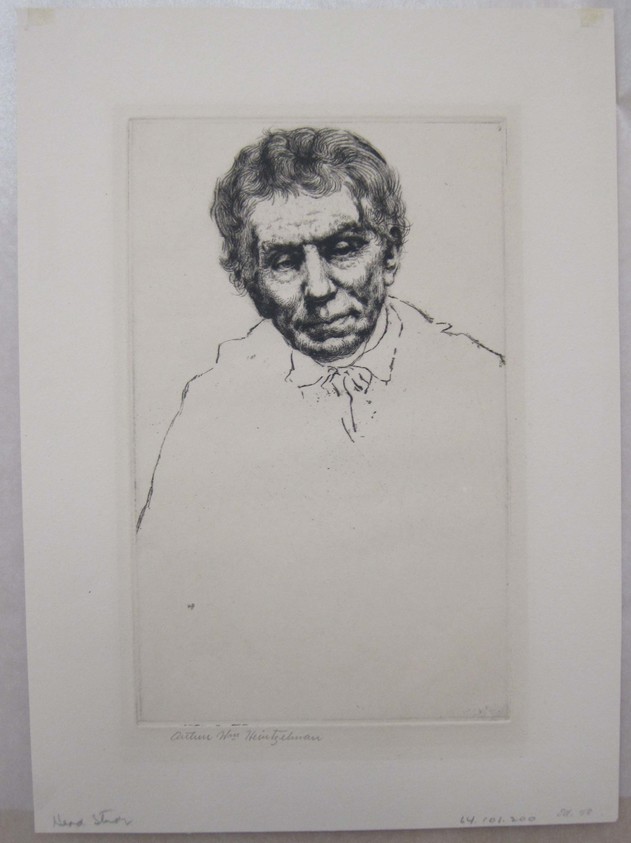 Arthur William Heintzelman (American, 1891–1965). <em>Head Study</em>. Drypoint, Sheet: 10 7/8 x 7 11/16 in. (27.6 x 19.6 cm). Brooklyn Museum, Gift of The Louis E. Stern Foundation, Inc., 64.101.200. © artist or artist's estate (Photo: Brooklyn Museum, CUR.64.101.200.jpg)