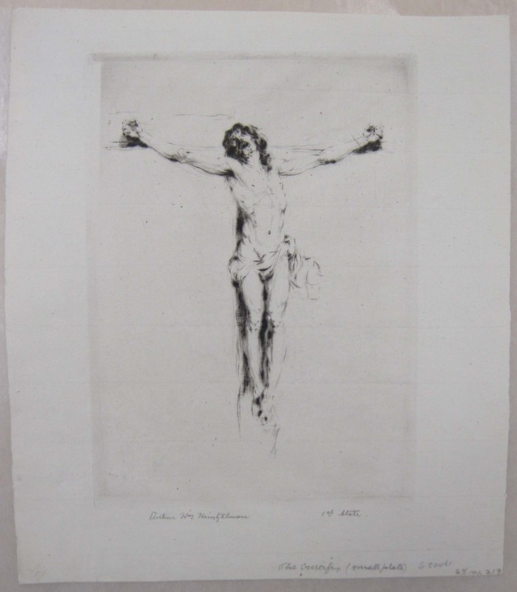 Arthur William Heintzelman (American, 1891–1965). <em>Small Crucifix</em>. Drypoint, Sheet: 10 7/16 x 9 1/16 in. (26.5 x 23 cm). Brooklyn Museum, Gift of The Louis E. Stern Foundation, Inc., 64.101.219. © artist or artist's estate (Photo: Brooklyn Museum, CUR.64.101.219.jpg)