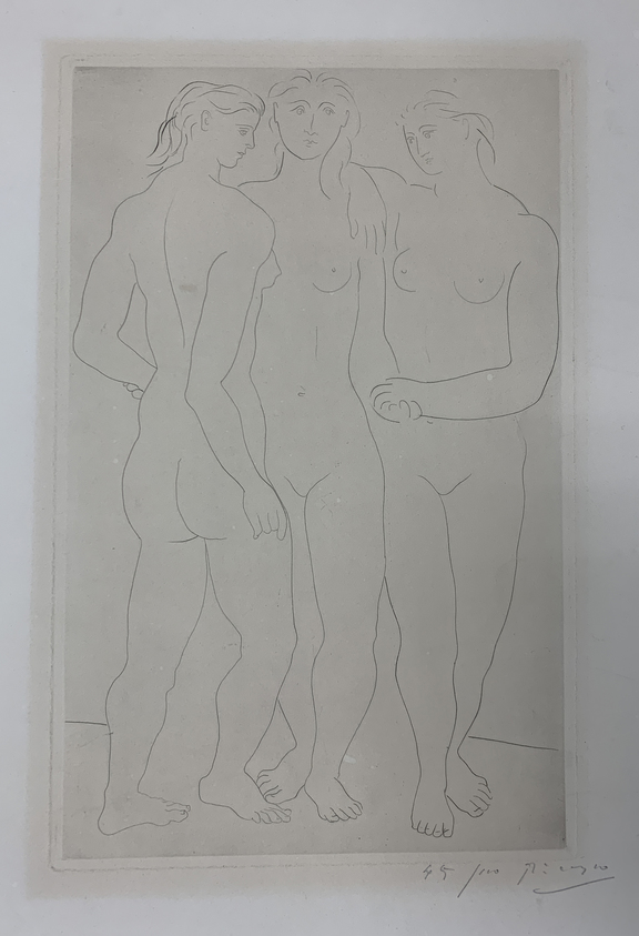Pablo Picasso (Spanish, 1881-1973). <em>The Three Graces</em>, 1922-1923. Etching on wove paper, Sheet: 18 5/8 x 12 7/8 in. (47.3 x 32.7 cm). Brooklyn Museum, Gift of The Louis E. Stern Foundation, Inc., 64.101.296. © artist or artist's estate (Photo: Brooklyn Museum, CUR.64.101.296-1.jpg)