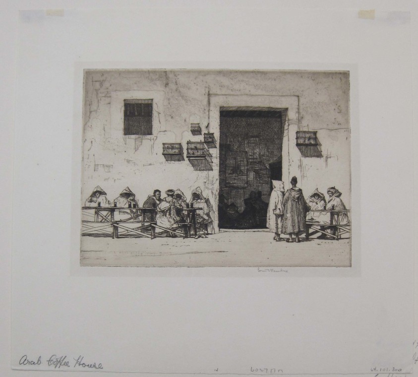 Louis Conrad Rosenberg (American, born 1890). <em>Arab Coffee House</em>, 1925. Etching on wove paper, image: 5 13/16 x 8 9/16 in. (14.8 x 21.7 cm). Brooklyn Museum, Gift of The Louis E. Stern Foundation, Inc., 64.101.300. © artist or artist's estate (Photo: Brooklyn Museum, CUR.64.101.300.jpg)