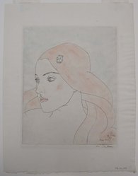 Maxwell Simpson (American, born 1896). <em>Portrait of Carlotta Pettrina</em>, 1923. Etching in color on wove paper, image: 9 11/16 x 7 11/16 in. (24.6 x 19.6 cm). Brooklyn Museum, Gift of The Louis E. Stern Foundation, Inc., 64.101.318. © artist or artist's estate (Photo: Brooklyn Museum, CUR.64.101.318.jpg)