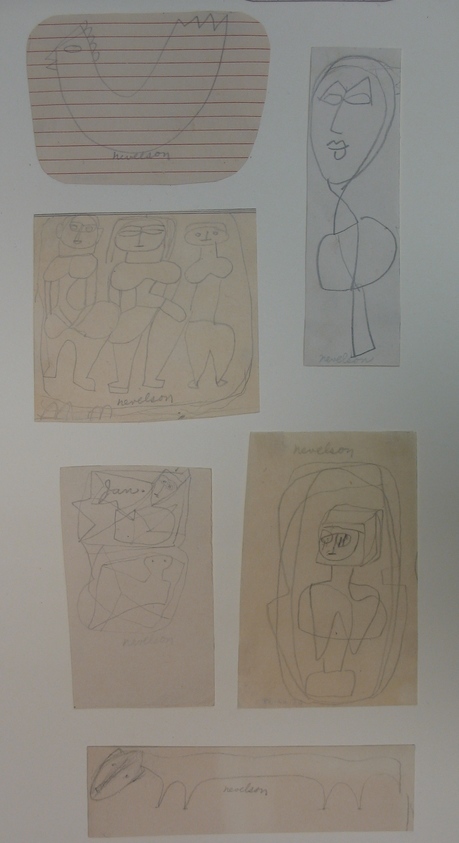 Louise Nevelson (American, born Ukraine, 1899-1988). <em>Sketch Panel (11 sketches mounted on board)</em>, 1950s. Graphite on different papers mounted to mat board, Sheet (mat board): 30 11/16 x 14 7/8 in. (77.9 x 37.8 cm). Brooklyn Museum, Gift of Louise Nevelson, 65.22.34a-k. © artist or artist's estate (Photo: Brooklyn Museum, CUR.65.22.34a-k_component_f-k.jpg)