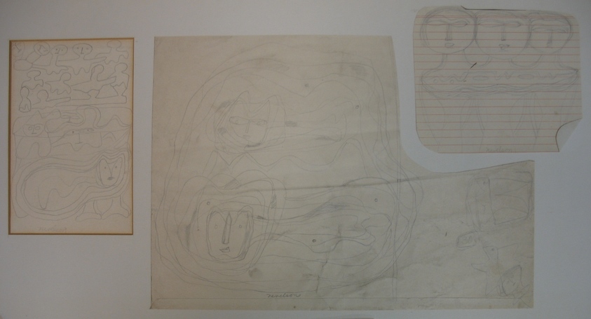 Louise Nevelson (American, born Russia, 1899-1988). <em>Sketch Panel</em>, 1950s. Graphite and ink on different papers mounted to mat board, Sheet (mat board): 11 x 34 1/8 in. (27.9 x 86.7 cm). Brooklyn Museum, Gift of Louise Nevelson, 65.22.35a-g. © artist or artist's estate (Photo: Brooklyn Museum, CUR.65.22.35a-g_component_b-d.jpg)