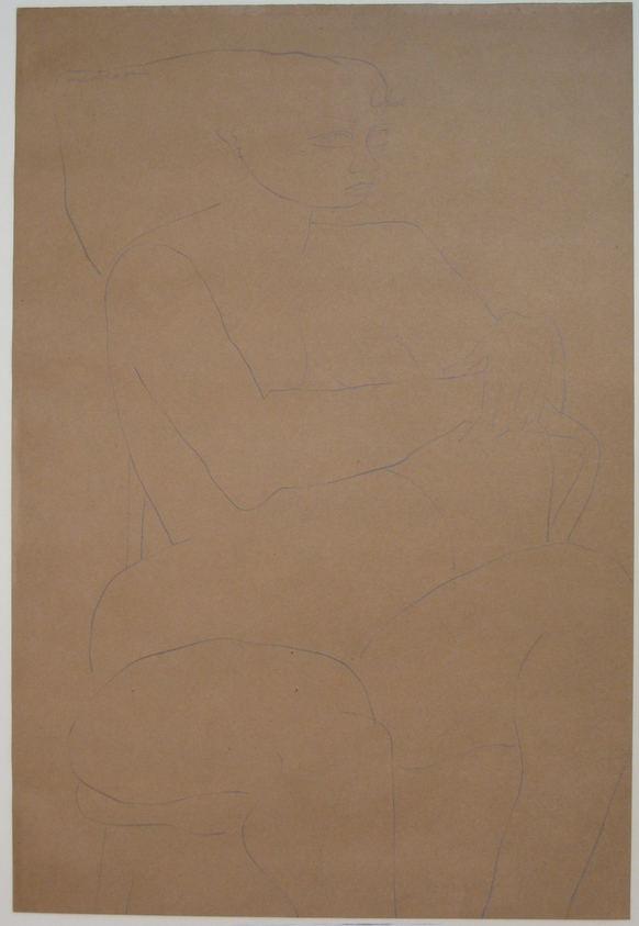 Louise Nevelson (American, born Ukraine, 1899-1988). <em>Seated Female Figure</em>, n.d. Graphite on paper, sheet: 17 15/16 x 12 1/8 in. (45.6 x 30.8 cm). Brooklyn Museum, Gift of Louise Nevelson, 65.22.54. © artist or artist's estate (Photo: Brooklyn Museum, CUR.65.22.54.jpg)