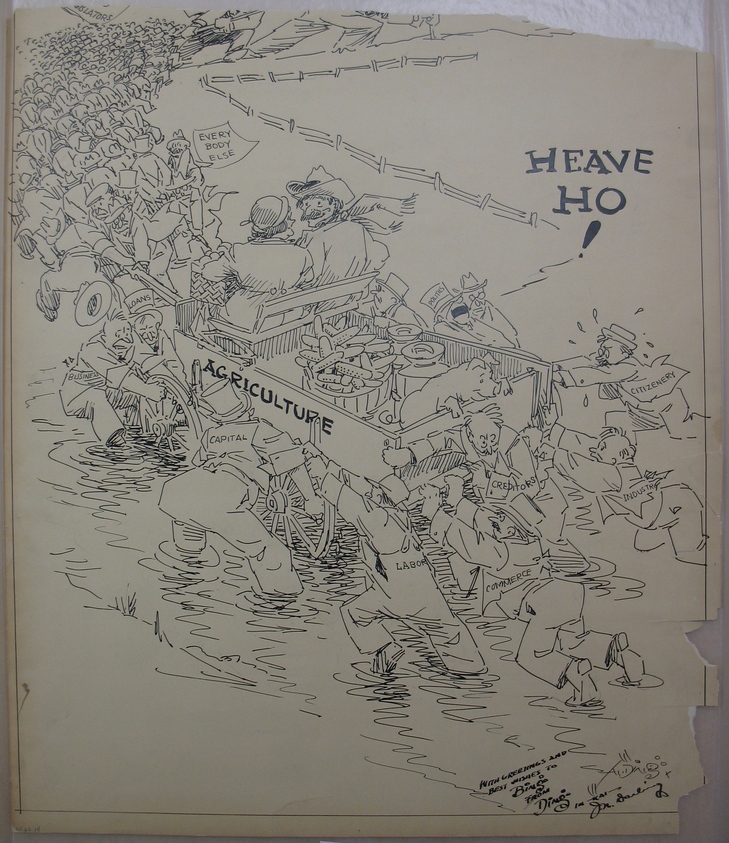 Jay Darling (American, 1876–1962). <em>Seems as Though Something Ought to Start Pretty Soon</em>, n.d. Ink and graphite on paper, sheet (uneven top edge): 26 5/8 x 22 5/8 in. (67.6 x 57.5 cm). Brooklyn Museum, Gift of Mrs. Harold J. Baily, 67.62.14. © artist or artist's estate (Photo: Brooklyn Museum, CUR.67.62.14.jpg)