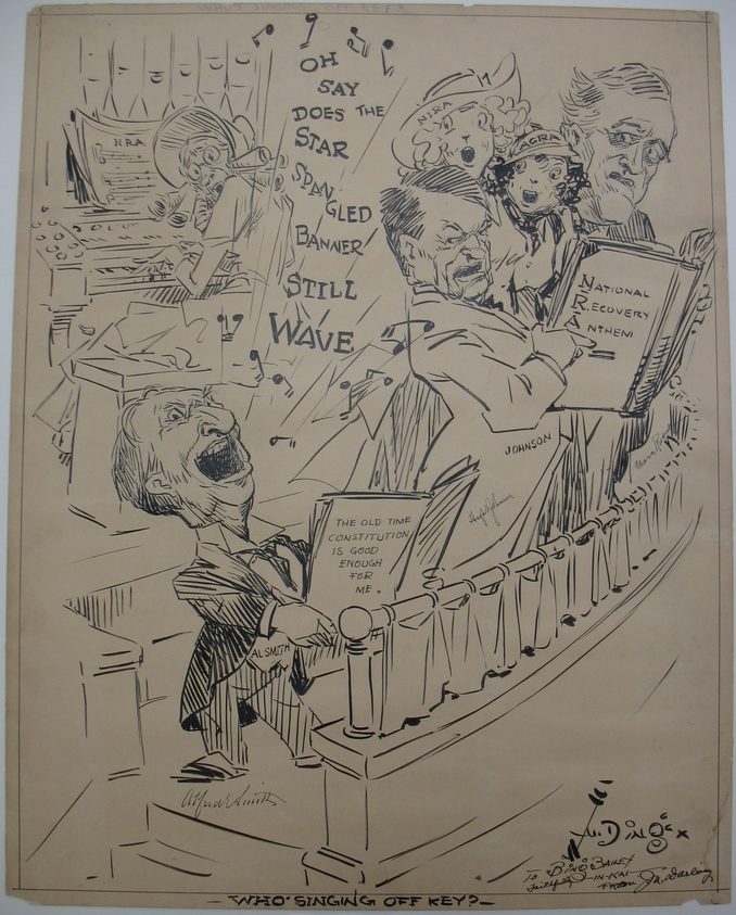 Jay Darling (American, 1876–1962). <em>Who's Singing Off Key?</em>, 1933. Ink over graphite on paper, sheet: 28 11/16 x 22 5/8 in. (72.9 x 57.5 cm). Brooklyn Museum, Gift of Mrs. Harold J. Baily, 67.62.9. © artist or artist's estate (Photo: Brooklyn Museum, CUR.67.62.9.jpg)
