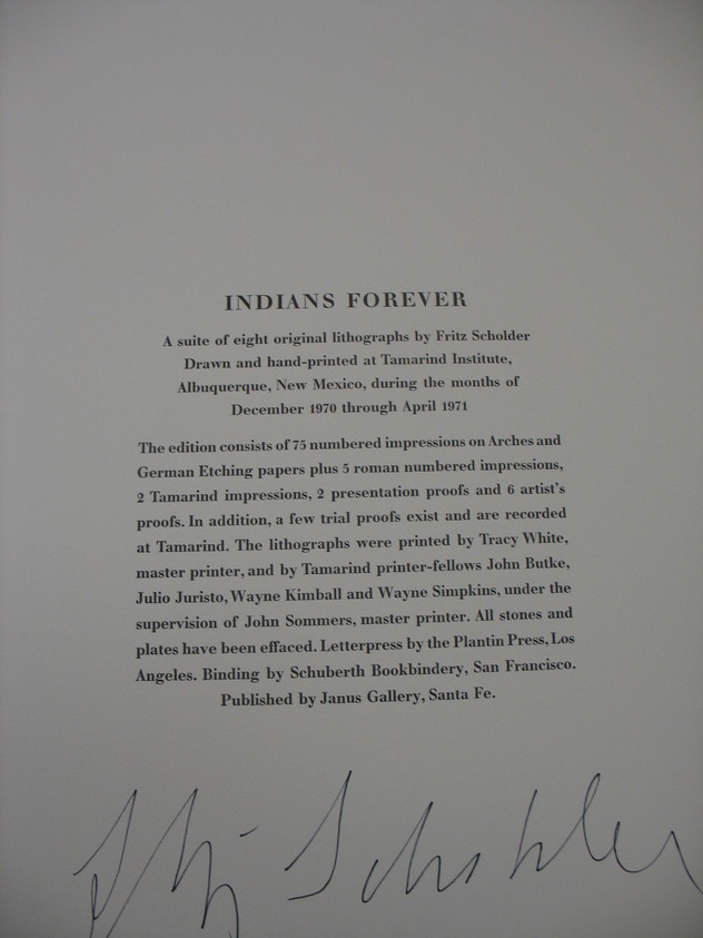Fritz Scholder (American and Luiseño, 1937-2005). <em>Colophon Page</em>, 1970-1971. Printed text, Sheet: 30 x 22 in. (76.2 x 55.9 cm). Brooklyn Museum, Bristol-Myers Fund, 71.134.10. © artist or artist's estate (Photo: Brooklyn Museum, CUR.71.134.10.jpg)