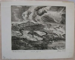 Gladys Mock (American, 1891-1976). <em>Clouds Swing Low</em>, n.d. Engraving on paper, sheet: 10 3/8 x 13 1/4 in. (26.4 x 33.7 cm). Brooklyn Museum, Gift of the Society of American Graphic Artists in memory of John von Wicht, 71.60.56. © artist or artist's estate (Photo: Brooklyn Museum, CUR.71.60.56.jpg)