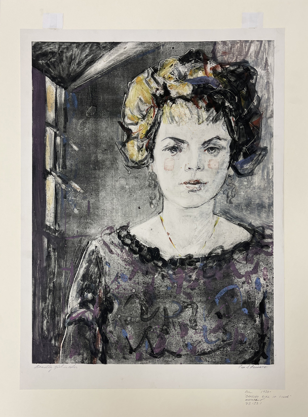 Tom S. Fricano (American, born 1930). <em>Bradley Girl in Color</em>, 1958. Monoprint, Sheet: 23 3/4 x 18 1/8 in. (60.3 x 46 cm). Brooklyn Museum, Gift of the artist, 77.153.1. © artist or artist's estate (Photo: Brooklyn Museum, CUR.77.153.1.jpg)