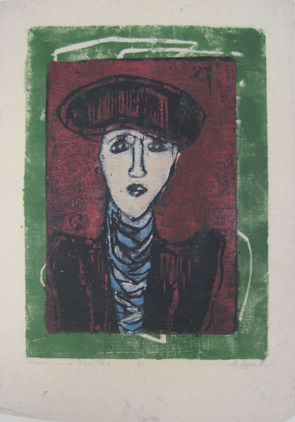 Anne Ryan (American, 1889–1954). <em>Woman in a Blue Stock</em>, 1945. Woodcut on paper, sheet: 17 1/8 x 12 in. (43.5 x 30.5 cm). Brooklyn Museum, Anonymous gift, 78.15.3. © artist or artist's estate (Photo: Brooklyn Museum, CUR.78.15.3.jpg)