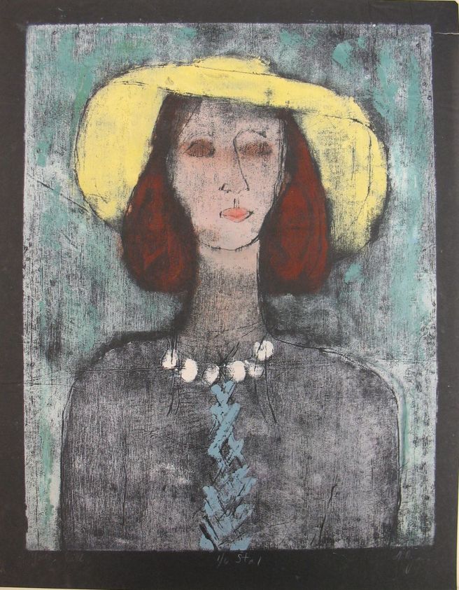 Anne Ryan (American, 1889–1954). <em>Young Girl in a Yellow Hat</em>, ca. 1947. Woodcut on paper, sheet: 19 1/8 x 15 in. (48.6 x 38.1 cm). Brooklyn Museum, Anonymous gift, 78.15.5. © artist or artist's estate (Photo: Brooklyn Museum, CUR.78.15.5.jpg)