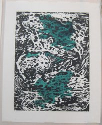 Hilda Katz (American, 1909-1997). <em>Frogs</em>, n.d. Block print in color on white laid paper, Sheet: 18 7/8 x 15 in. (47.9 x 38.1 cm). Brooklyn Museum, Gift of Hilda Katz, 78.154.9. © artist or artist's estate (Photo: Brooklyn Museum, CUR.78.154.9.jpg)