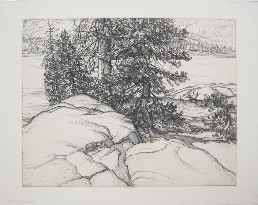 Roi Partridge (American, 1888–1984). <em>Granite Shores</em>, 1936. Etching on paper, sheet: 13 5/16 x 16 7/8 in. (33.8 x 42.9 cm). Brooklyn Museum, Designated Purchase Fund, 79.111.11. © artist or artist's estate (Photo: Brooklyn Museum, CUR.79.111.11.jpg)