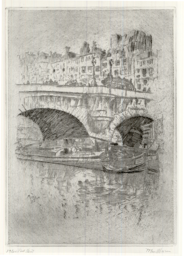 John Marin (American, 1870–1953). <em>Le Pont Neuf</em>, 1905. Etching on Japan paper, Plate: 7 3/4 x 5 3/8 in. (19.7 x 13.6 cm). Brooklyn Museum, Designated Purchase Fund, 79.234. © artist or artist's estate (Photo: Brooklyn Museum, CUR.79.234.jpg)