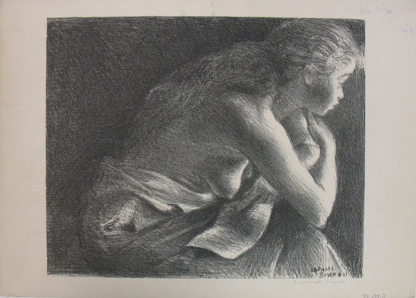 Raphael Soyer (American, born Russia, 1899–1987). <em>Untitled</em>, 1937. Lithograph on paper, sheet: 11 7/16 x 15 7/8 in. (29.1 x 40.3 cm). Brooklyn Museum, Gift of Samuel Goldberg in memory of his parents, Sophie and Jacob Goldberg, and his brother, Hyman Goldberg, 79.299.13. © artist or artist's estate (Photo: Brooklyn Museum, CUR.79.299.13.jpg)