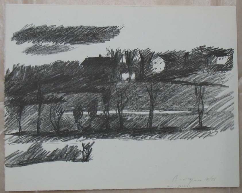 Paul Georges (American, born 1923). <em>Landscape</em>. Lithograph on white, Arches paper, Sheet: 10 x 12 5/8 in. (25.4 x 32.1 cm). Brooklyn Museum, Anonymous gift, 80.209.30. © artist or artist's estate (Photo: Brooklyn Museum, CUR.80.209.30.jpg)