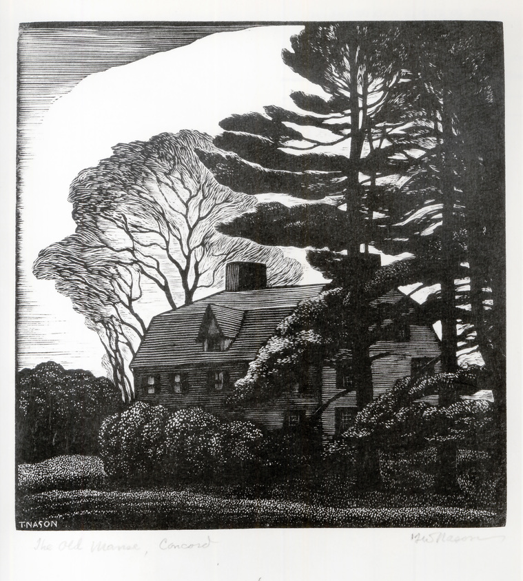 Thomas Willoughby Nason (American, 1889–1971). <em>The Old Manse, Concord</em>, 1931. Wood engraving on cream-colored wove paper, Image: 4 3/16 x 4 in. (10.6 x 10.1 cm). Brooklyn Museum, Frank L. Babbott Fund, 81.90.6. © artist or artist's estate (Photo: Brooklyn Museum, CUR.81.90.6.jpg)