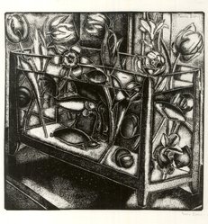 Pamela Ruby Bianco (American, born England, 1906-1994). <em>Untitled, Fish Tank with Flowers</em>, n.d. Lithograph, Overall: 18 x 14 1/4in. (45.7 x 36.2cm). Brooklyn Museum, Brooklyn Museum Collection, X1042.1. © artist or artist's estate (Photo: Brooklyn Museum, CUR.X1042.1.jpg)