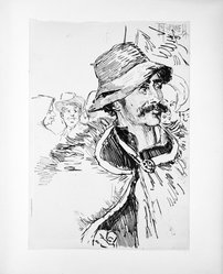 Joseph Pennell (American, 1860-1926). <em>Senn in Dees, Illustration for "To Gypsy Land,"</em> n.d. Pen and ink on paper, Sheet: 8 3/8 x 5 7/8 in. (21.3 x 14.9 cm). Brooklyn Museum, Brooklyn Museum Collection, X157. © artist or artist's estate (Photo: Brooklyn Museum, X157_bw_SL4.jpg)