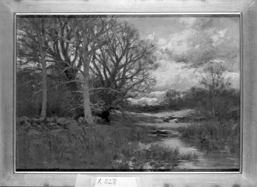 William Merritt Post. <em>An April Day</em>., frame: 19 1/2 x 11 1/2 in. (49.5 x 29.2 cm). Brooklyn Museum, Brooklyn Museum Collection, X528. © artist or artist's estate (Photo: Brooklyn Museum, X528_framed_bw.jpg)